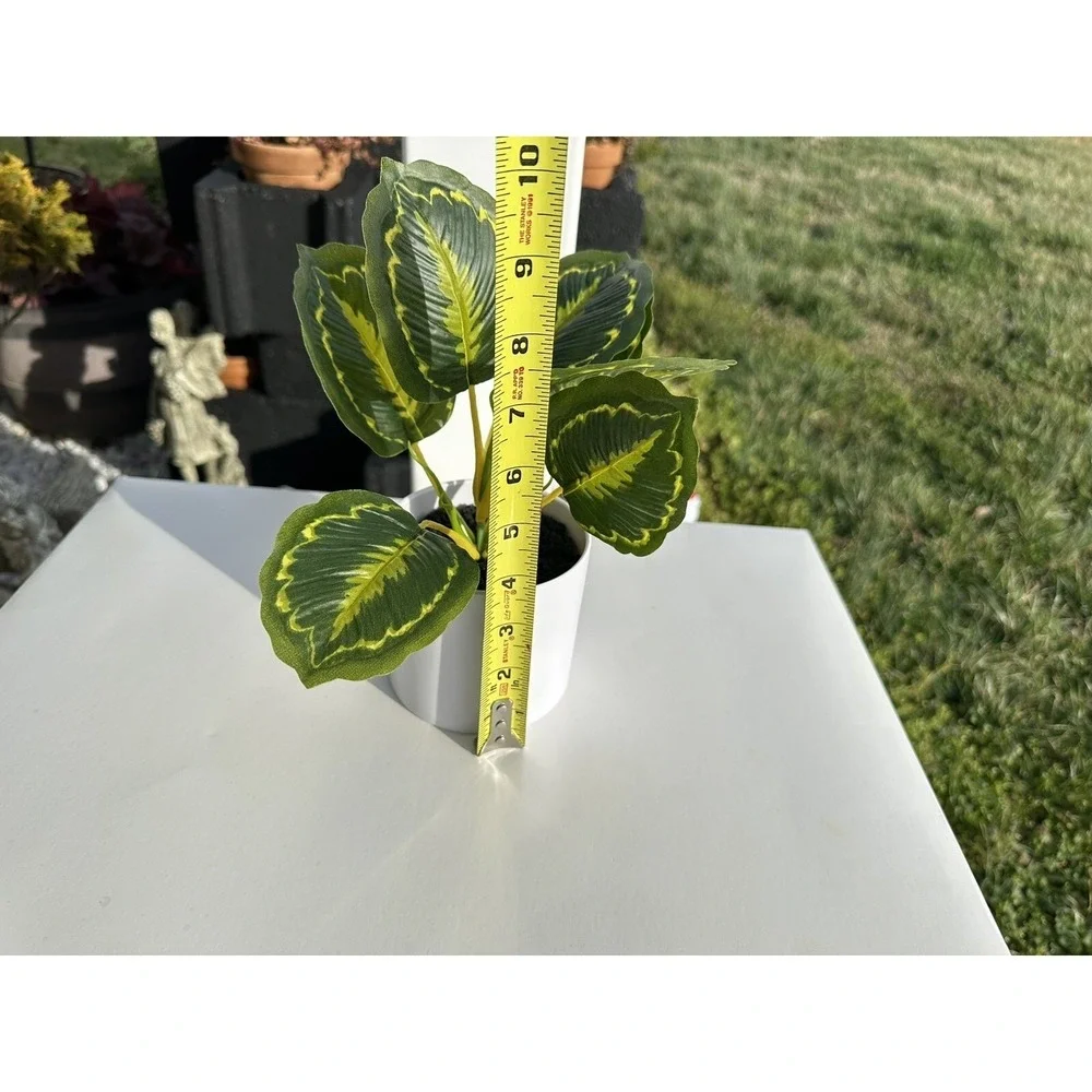 4Pc Threshold Potted Faux Plant Green Yellow Variegated Leaves White Pot 9 Inch